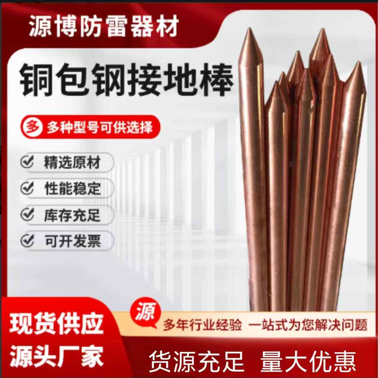 铜包钢接地棒 镀铜接地桩家用地线避雷接地针工地电力防雷接地棒