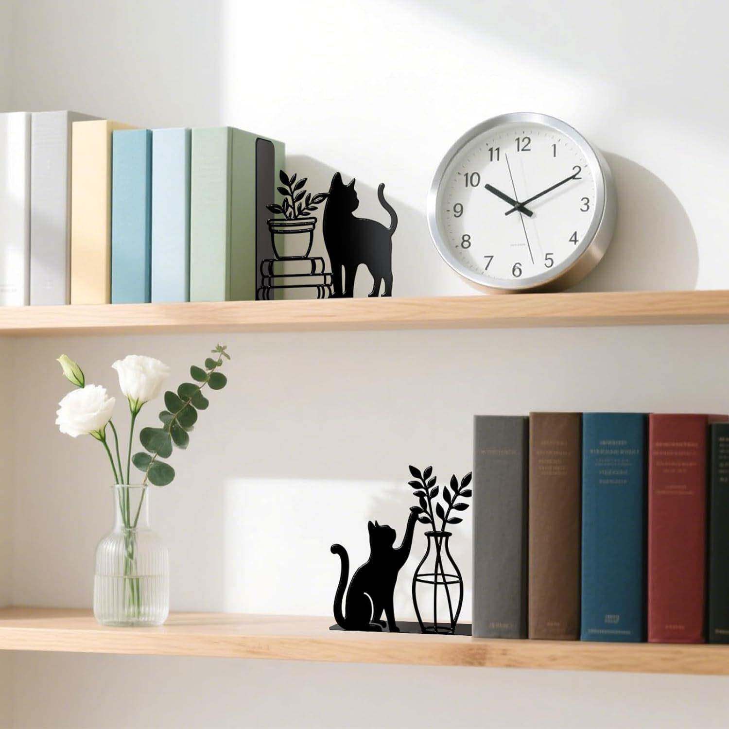 跨境创意个性黑色金属书立镂空切割书挡架桌面收纳铁艺展示架
