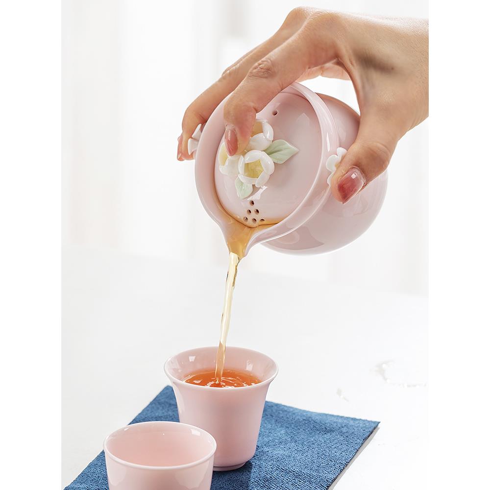 一品仟堂陶瓷小茶壶单壶粉色功夫泡茶壶家用防烫手抓壶单人茶