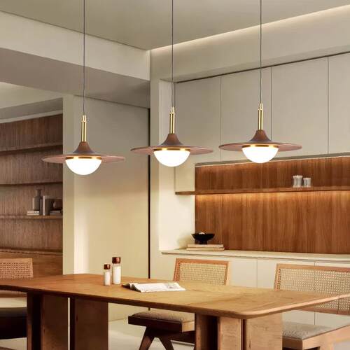 飞碟餐厅吊灯复古日式餐桌饭厅灯胡桃木色民宿床头led护眼吊灯
