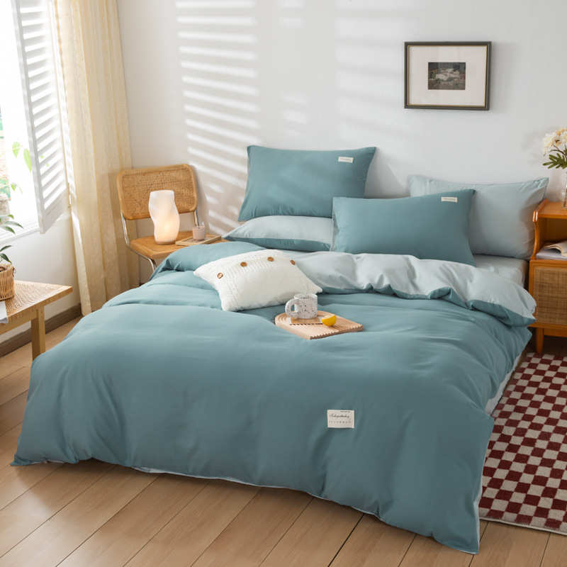 床单件套床纯色棉 水洗撞双拼四款ins学生宿舍笠三件套磨毛套件色
