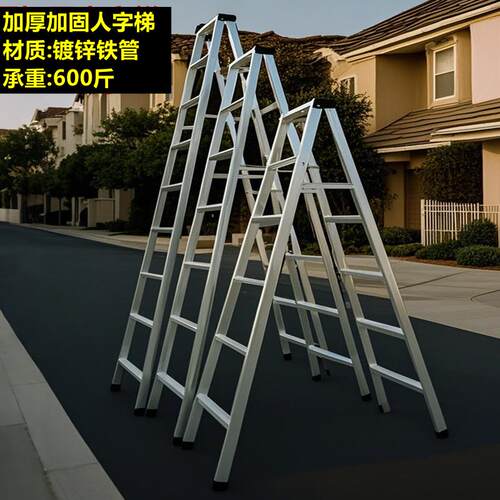 家用梯子加厚人字梯子镀锌管铁梯双侧荷叶梯移动阁楼梯防滑2米3米