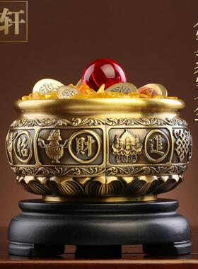 纯黄铜实心聚宝盆缸铜米缸中式摆件客厅家居店铺聚财小铜盆存钱罐