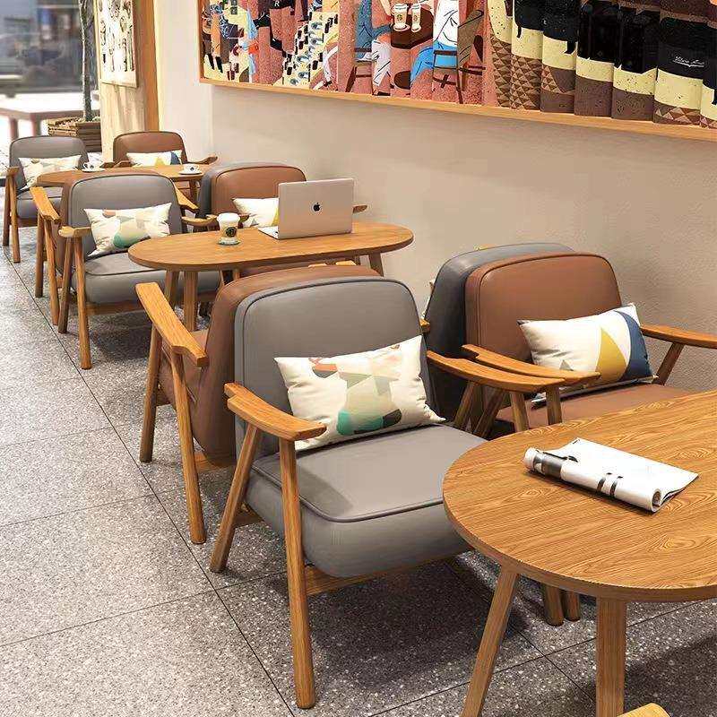 奶茶店甜品店桌椅组合简约休闲实木咖啡厅餐厅书吧双人休息区沙发