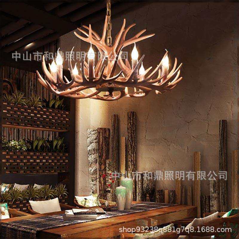 鹿角美式北欧客厅餐厅吧台复古灯具地中海酒吧创意工业风吊灯极简