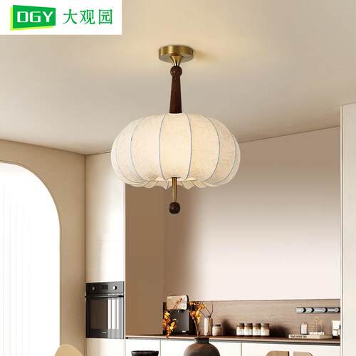 中古风餐厅吊灯复古个性卧室布艺南瓜吊灯温馨餐桌吊灯002L