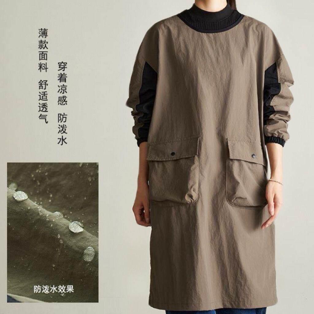 2024新款长袖围裙防泼水罩衣厨房画画理髲师宠物咖啡餐饮定制印字