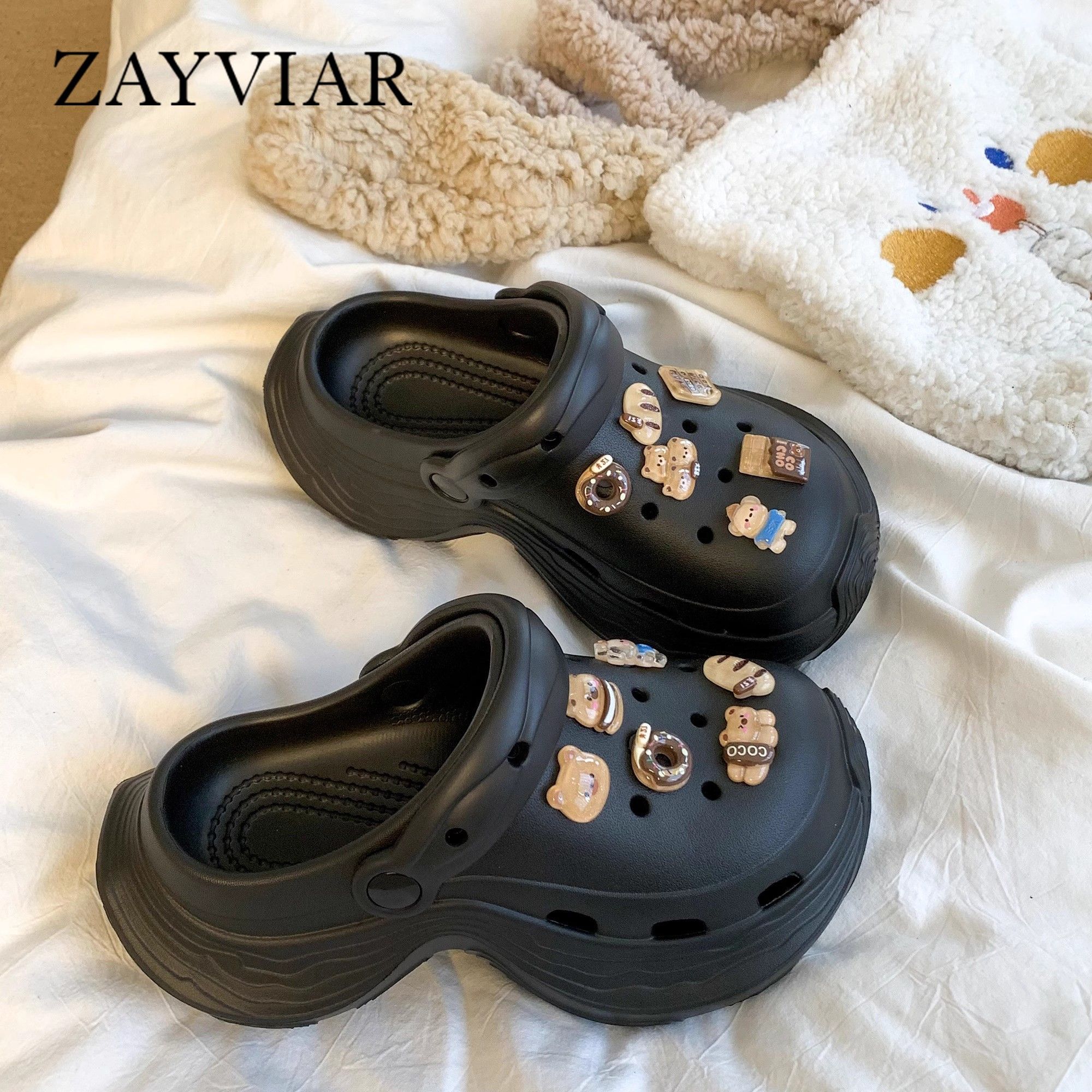 法国ZAYVIAR厚底洞洞鞋女款可爱鞋花2026夏新款外穿eva防滑凉拖鞋