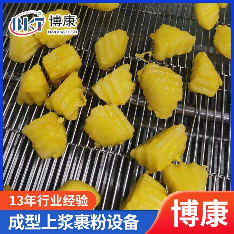 锅巴土豆上粉机 平铺式薯塔自动裹粉机 天妇罗南瓜片上浆裹粉设备