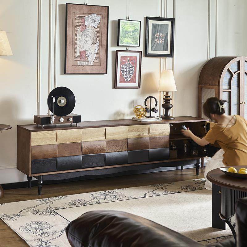 法式复古实木电视柜茶几组合中古风小户型客厅家用落地电视机柜子