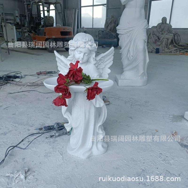 欧式墓碑汉白玉小天使雕像摆件天然大理石人物雕刻家居户外装饰品