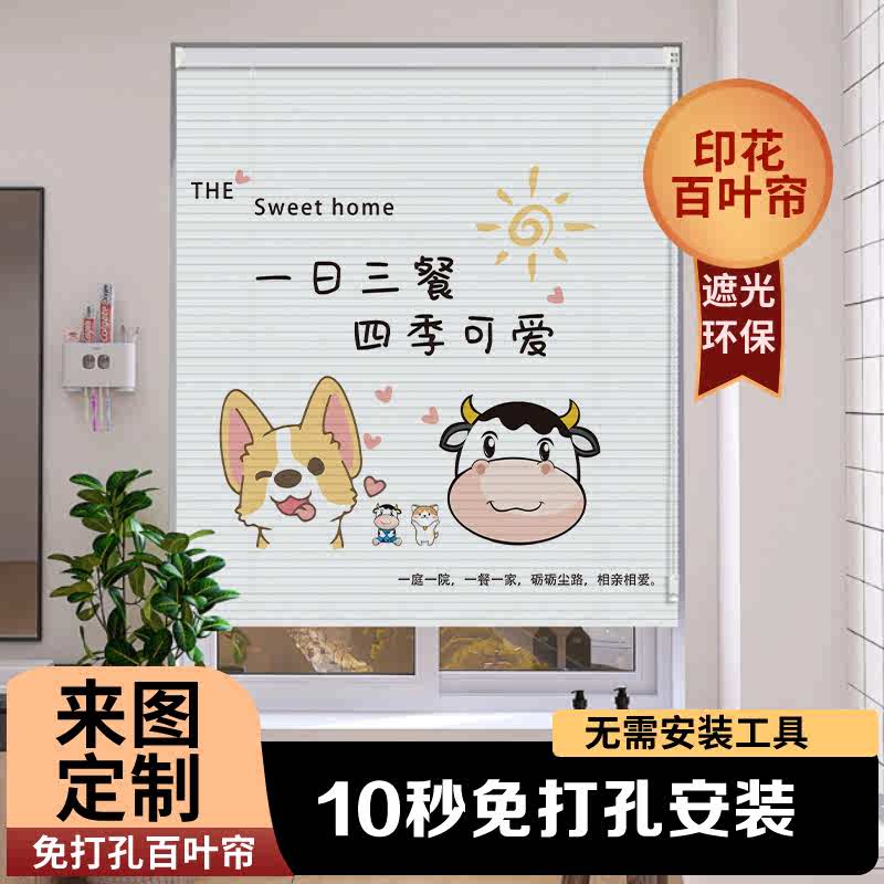 2024新款印花百叶卷帘窗帘免打孔安装遮光遮阳卧室浴室办公室窗户
