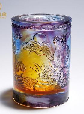 高档璃生肖牛送笔筒办公室桌面摆件领导高琉档装饰品礼中国风生日