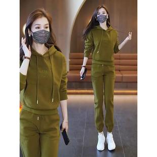 ROUMIKL休闲运动套装女加绒加厚连帽卫衣秋冬新款洋气小个子跑步