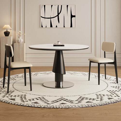 德利丰实木岩板餐桌黑色圆形餐桌2026新款家用小户型圆桌吃饭桌子