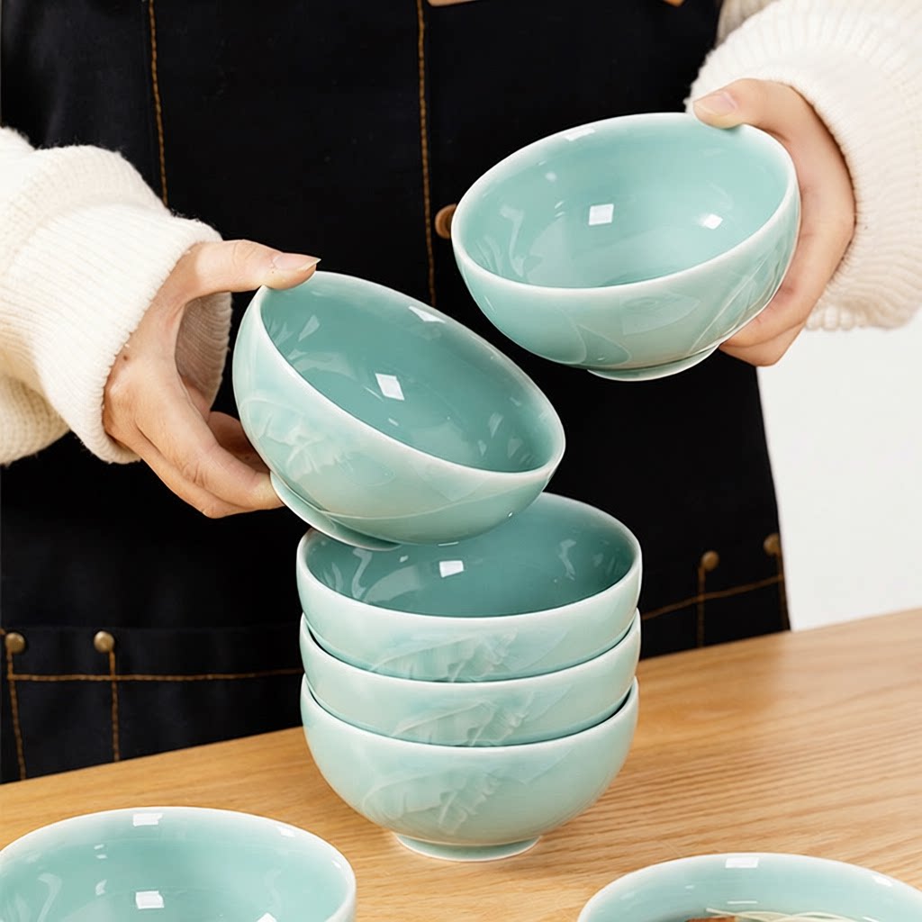 龙泉青瓷45寸米饭碗碗筷家用早