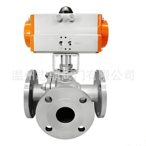 Q64F16P气动L型三通不锈钢球阀介质流向切换04不锈钢单双作用