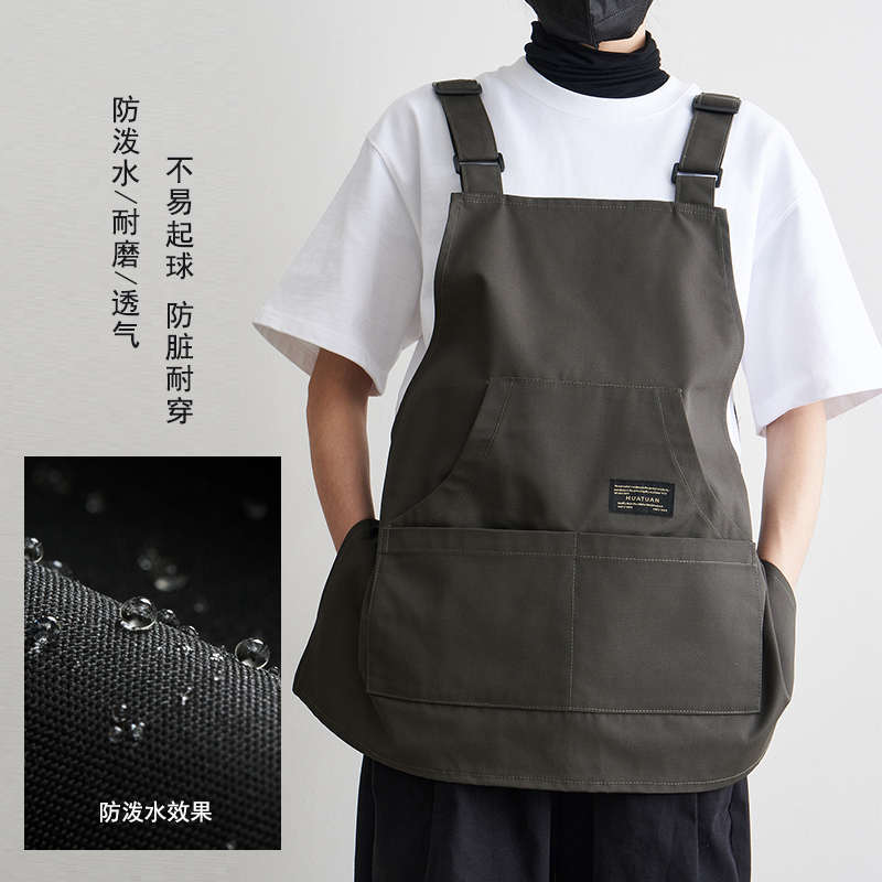 帆布家用厨房防泼水围裙男女咖啡店理发师餐饮工作服书店定制印字