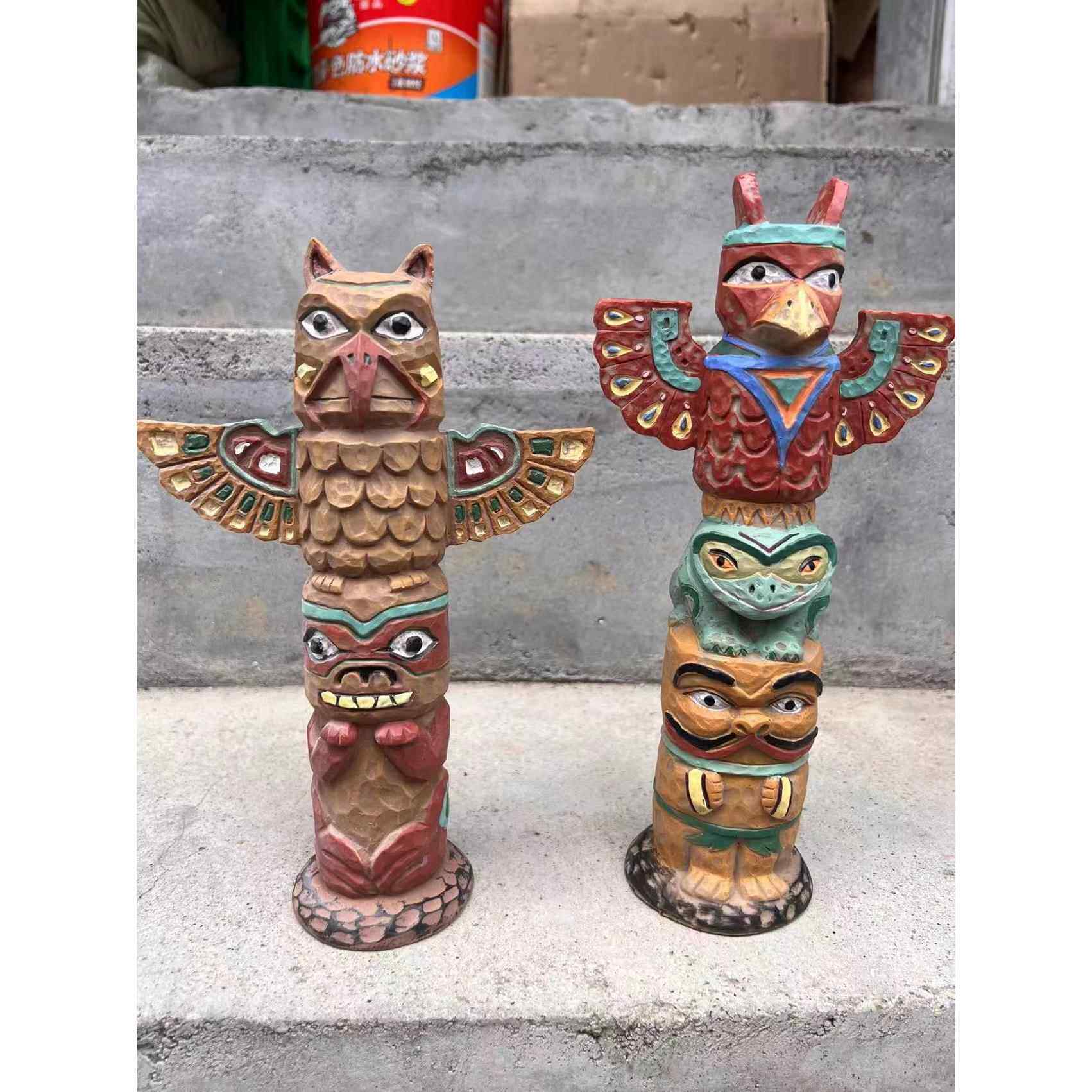 Vintage 印第安图腾柱摆件 阿拉斯加 雷鸟家居玄关摆件装饰礼品