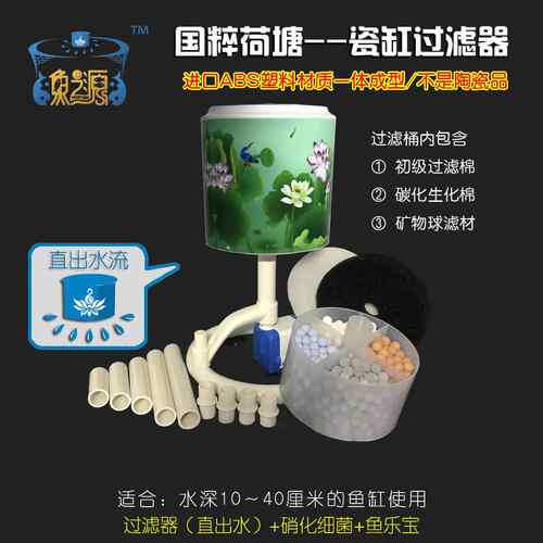 高档景陶德镇圆水形瓷鱼缸 过器养鱼流摆件喷泉加湿增氧滤塑料过
