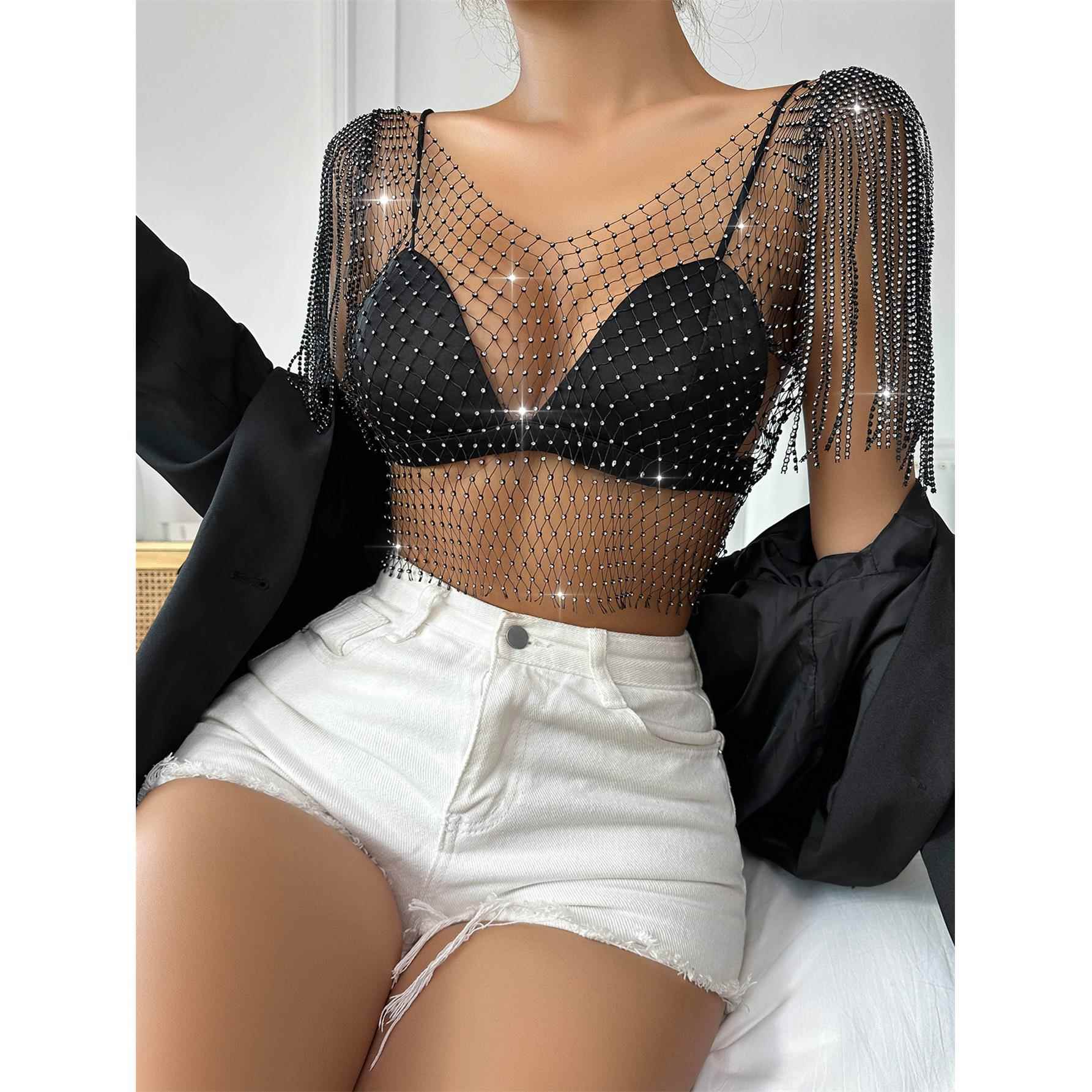 vest short-sleeved womens diamond sparkling diamond net