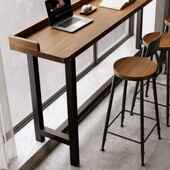 新款 阳台吧台桌子简约实木长条挡板桌靠窗靠墙窄条高脚桌椅组合