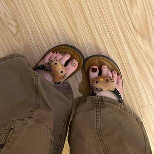 拖鞋女夏外穿防滑防臭高颜值卡通猫咪人字拖女夏外穿防滑鞋子海边