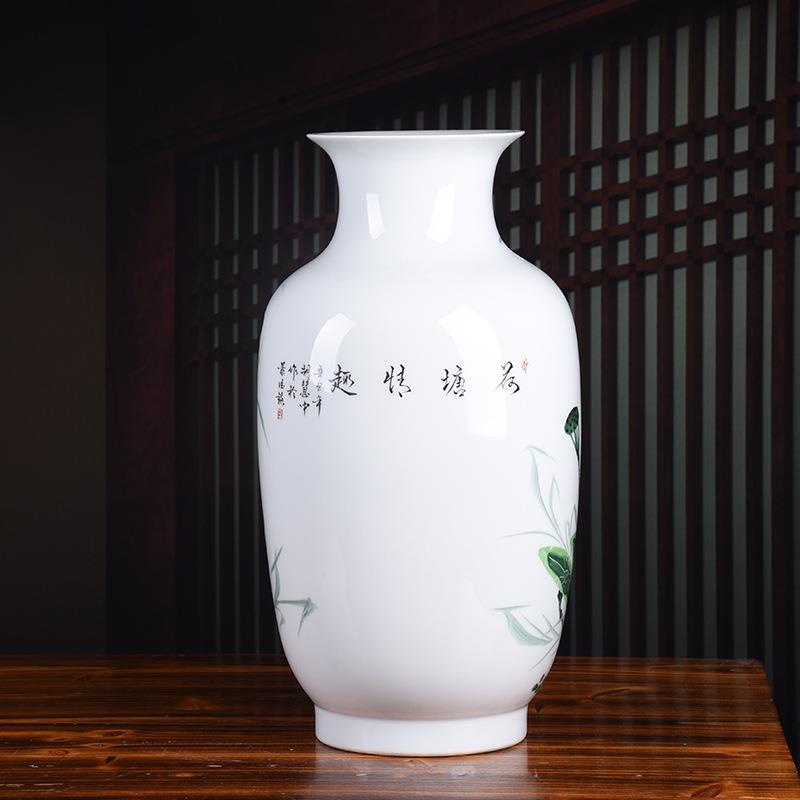 2024陶瓷花瓶名人手绘荷花大号冬瓜瓶家居陶瓷摆件工艺装饰品