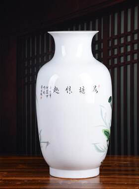 2024陶瓷花瓶名人手绘荷花大号冬瓜瓶家居陶瓷摆件工艺装饰品