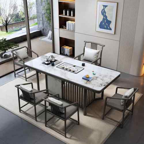 中式岩新板茶桌客办厅水家DQJ用泡茶茶台公室茶桌烧壶一体嵌入式