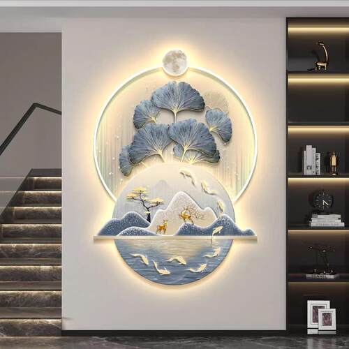 现代轻奢led带灯入户玄关装饰画走廊过道挂画壁画简约高级感杏叶