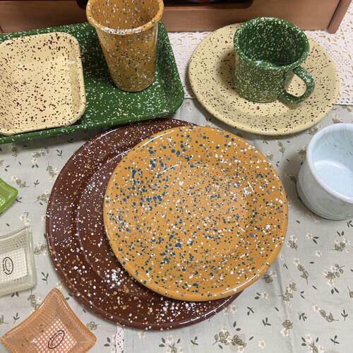 韩国正品Eding彩色覆古泼墨搪瓷沙拉盘晚餐盘早餐面包盘