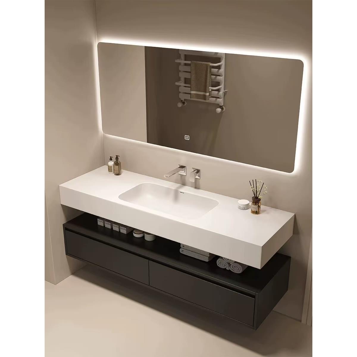 2025新浴室柜分离板岩陶瓷无缝集成盆组合浴室脸盆定制