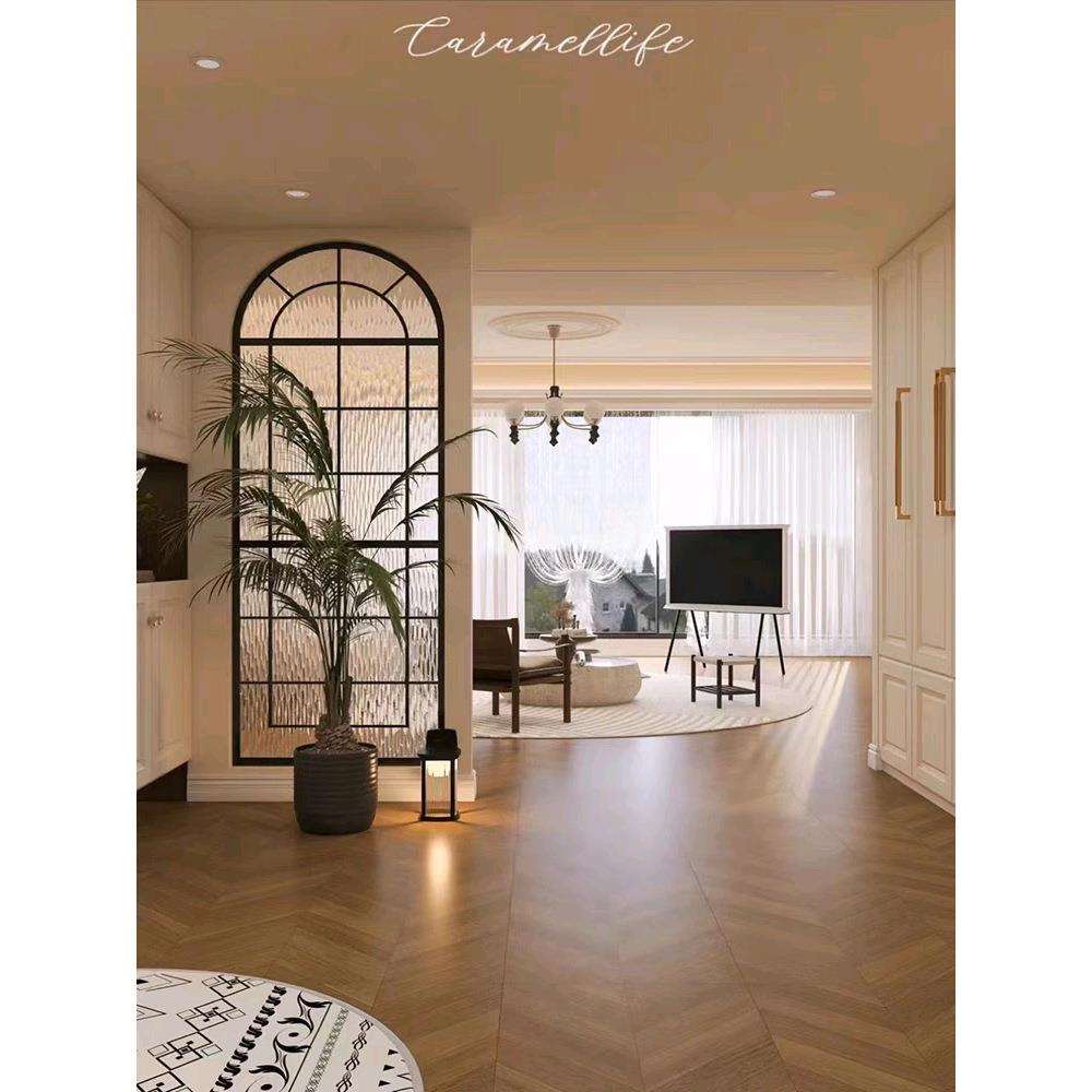 新款法风式奶无品牌/油入户进门拱形不锈厅钢美式玻璃屏风隔断客