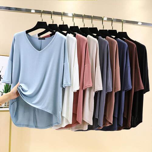 T-shirt Women's Summer Thin V-neck Bottom Top Large Medium