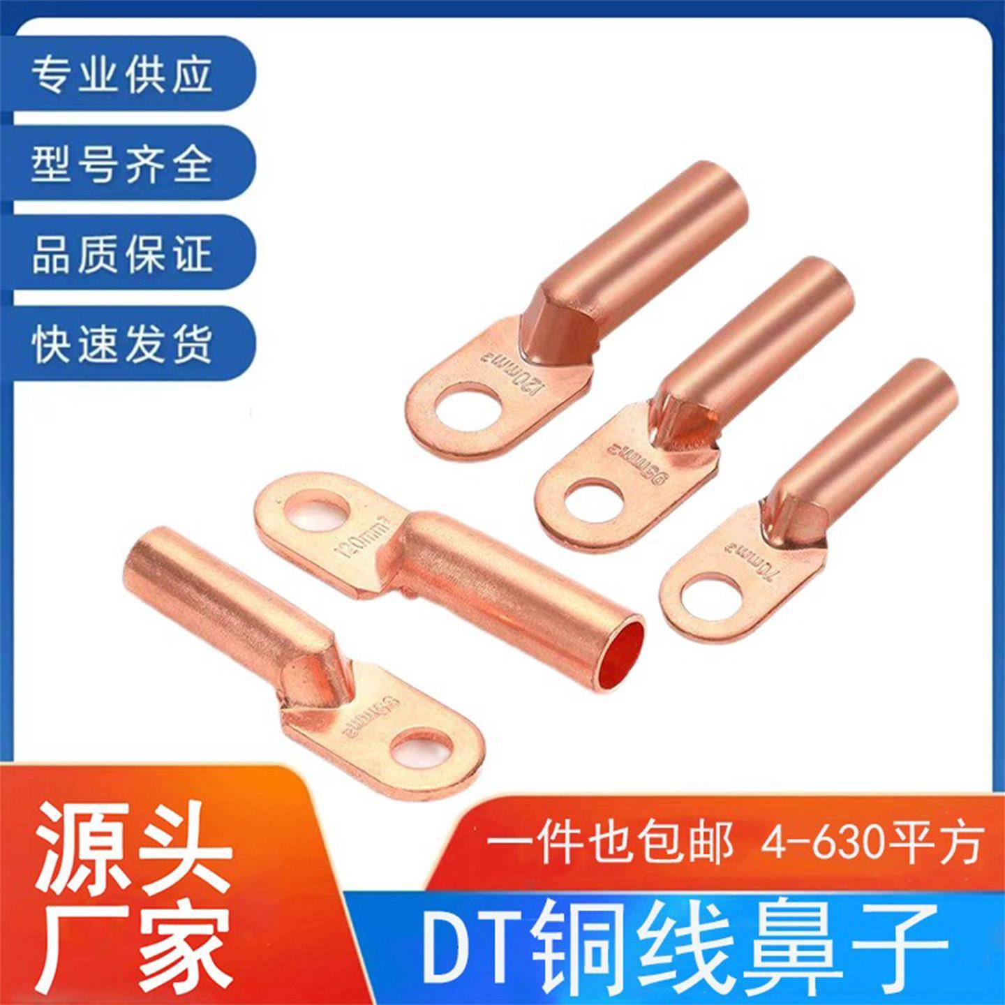 DT-4/6/10铜线鼻子接线端子紫铜接头堵油线耳闭口压接电缆线耳A级