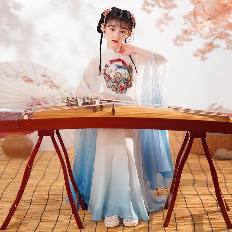 女童古筝演出汉服中国风年新款儿童大童合唱演奏艺考礼服裙女定制
