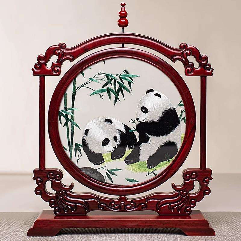 夏淮手工苏绣摆件双面刺绣工艺品新中式桌面办公室装饰台屏中国风
