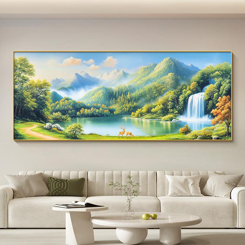 山水画 画靠山客厅墙挂画 画生财图沙发2024新款流水聚宝盆大白装
