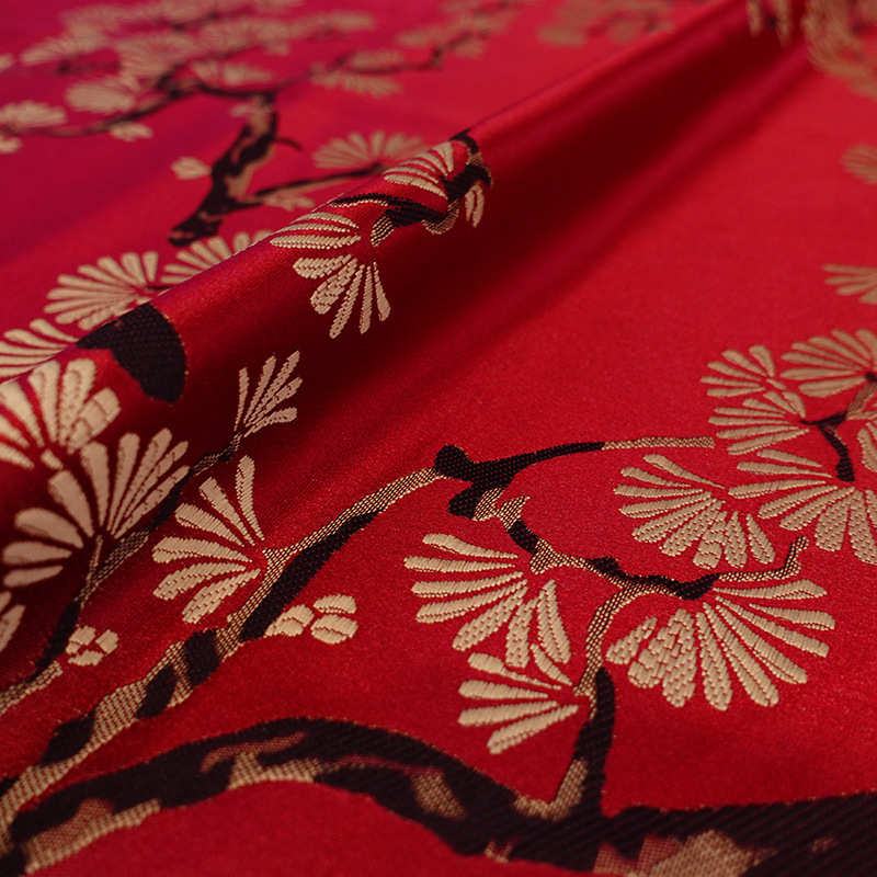 新中式中国风迎客松高精密提花面料红木家具抱枕沙发坐垫色织面料