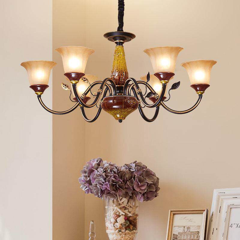 欧式铁艺陶瓷吊灯玻璃LED灯美式复古田园简约轻奢餐厅卧室客厅灯