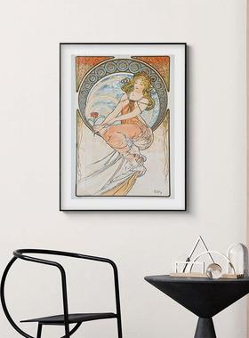 阿丰斯穆夏尔黄道十二宫美挂画式复古客厅装饰画餐厅玄关廊挂UEB