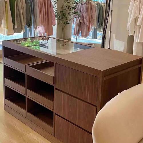 服装店中岛展示台边柜实木前台收银柜台接待吧台带玻璃INS高端定