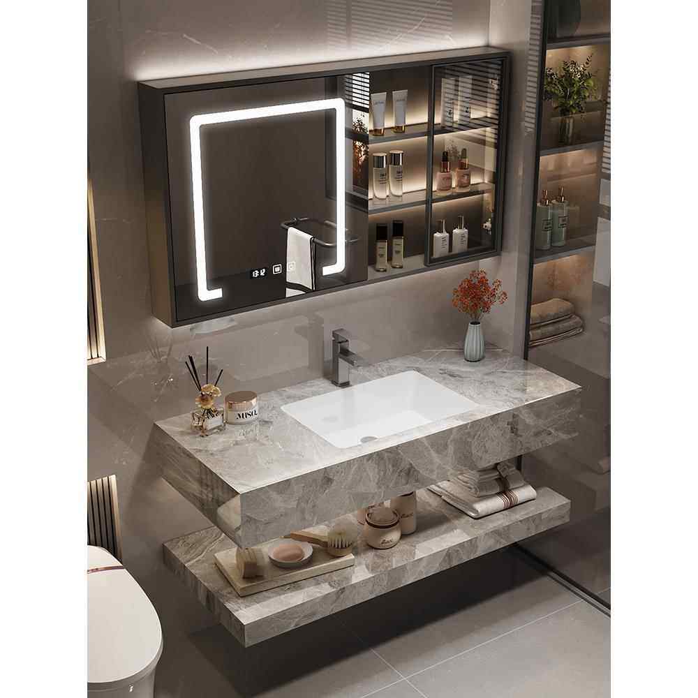 卫生间浴室柜组合岩板酒店风陶瓷无缝一体盆洗漱台洗脸盆池柜套装