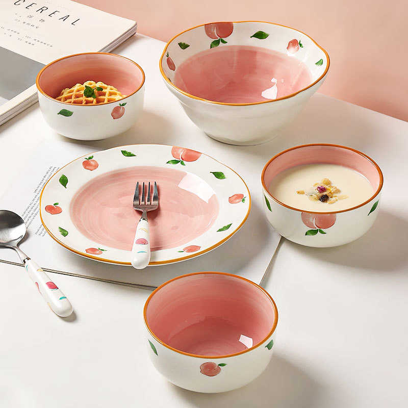PK7J可爱少女心陶瓷碗筷一套精致一人食餐具碗碟套装家用2021新款