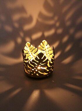 北欧铁艺蜡烛台客厅桌面烛光晚餐道具树叶装饰品摆件铁制手工