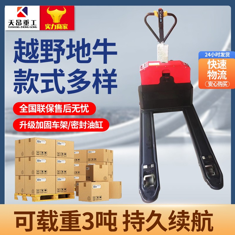 跨境货源全电动托盘搬运车小型越野式堆高车2吨吨液压电动地牛