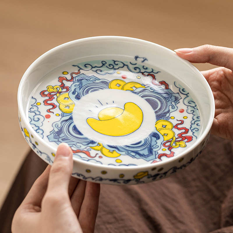 麒麟献宝圆满壶承干泡台陶瓷家用中式点心盘茶具配件壶垫托盘茶承