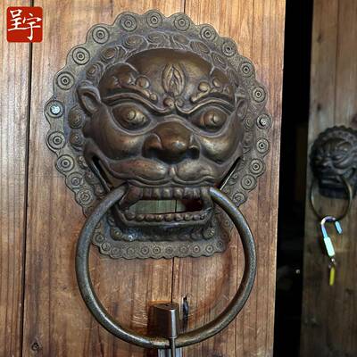 E款中式兽头门环 狮头大门拉手对开门老式双开木门门环庭院铜拉环