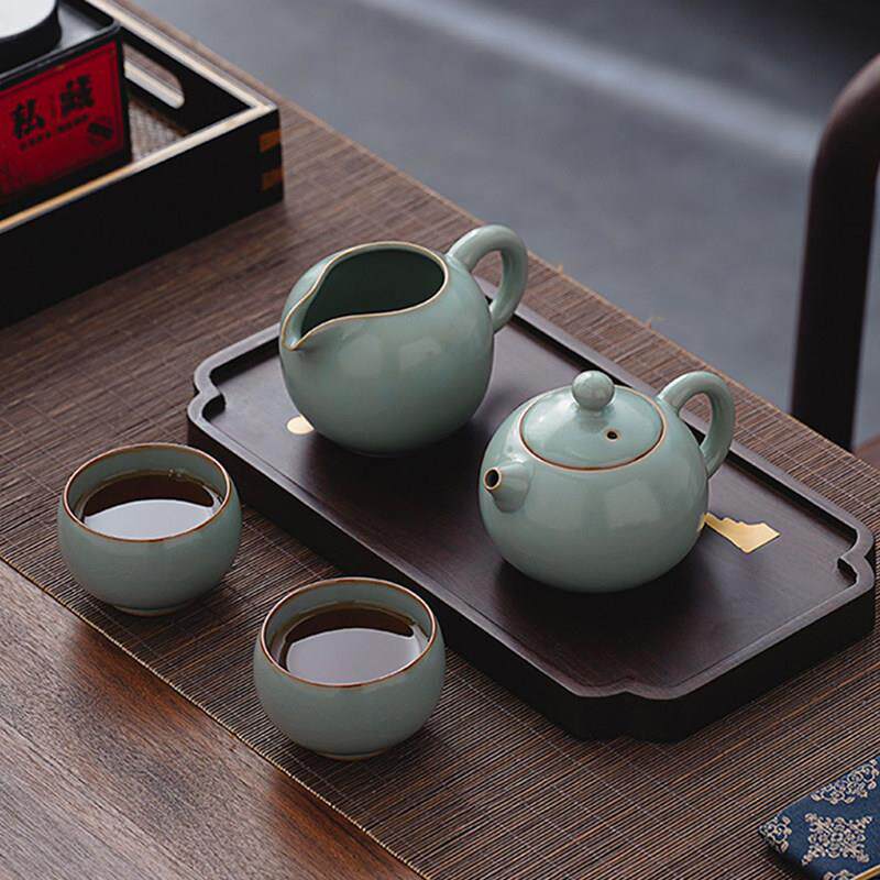 汝窑茶具套组家用一壶两杯二人茶具汝瓷开 片功夫西施茶壶高档送